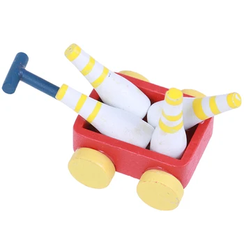 1pc 1:12 Lėlių namelis medinis boulingo vežimėlio miniatiūrinis modelis, lauko žaislų priedai