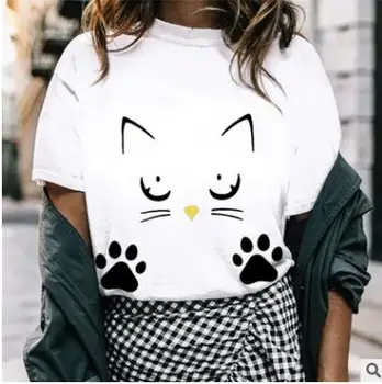 2019 moterų nauji trumparankoviai katė veidą, print t-shirt Harajuku T-shirt