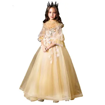 2019 Vaikai Mergina Nėrinių Akių Šalis Kamuolys Suknelė Vaikų Pearl Pirmosios Komunijos Suknelė Baby Girl Elegantiškas Karoliukai Princesė Inscenizacija Suknelė Q630
