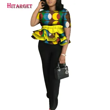 2020 Naujas Dashiki Afrikos Moterų Drabužių heidi bazin Riche Mados Elegantiškas O-Kaklo Derliaus Top Marškinėliai Ankara Afrikos Viršūnių Drabužius WY083
