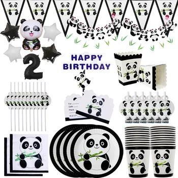 Animacinių Filmų Panda Temą Gimtadienio Dekoracijos Vaikams, Vienkartiniai Indai, Nustatyti Plokštė Servetėlės Taurės Ballon Baby Shower Šalies Prekių