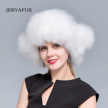 JERYAFUR moteriški kailiniai skrybėlės žiemos fox / meškėnas kailių kepurės su oda naujų popular aukštos kokybės unisex bombonešis skrybėlės