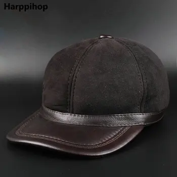Natūralios odos vyrai beisbolo kepurė hat nauja, vyriški nekilnojamojo odos suaugusiųjų kieta reguliuojama armijos skrybėlės/kepurės.