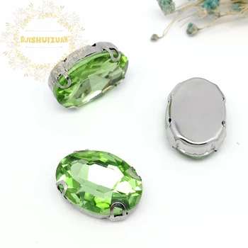 Nemokamas pristatymas! Šviesiai žalios spalvos OVALO formos Stiklo Kristalų siūti strazdų su D-shape 