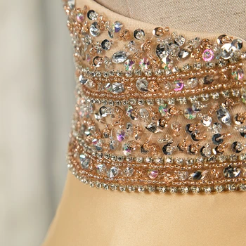 Saldus Gold-Line vakaro suknelės grindų ilgis su Crystal duobute ypatinga proga oficialus prom šalis, chalatai, plius dydis atvira nugara