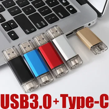 TIPAS-C + USB3.0 OTG USB flash diskas 128GB 64GB Pen Drive 32GB 256 GB USB Flash Drive 3.0 Didelio Greičio Pendrive Tipo C Prietaisas