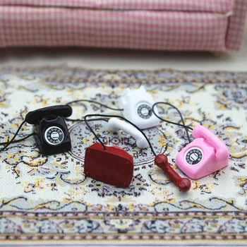 1Pc Lėlės Namas Miniatiūrinės Scenos Modelis Lėlės Namas Priedai Mini Fiksuotojo ryšio Telefono Apsimesti žaislas