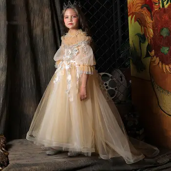 2019 Vaikai Mergina Nėrinių Akių Šalis Kamuolys Suknelė Vaikų Pearl Pirmosios Komunijos Suknelė Baby Girl Elegantiškas Karoliukai Princesė Inscenizacija Suknelė Q630