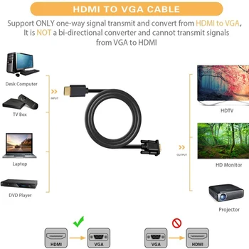 2020 HDMI Į VGA 6 Metrų Kabelis (Male (Vyrų) Kompiuterių Darbalaukio, Nešiojamas kompiuteris,Monitorius, Projektorius, HDTV, Aviečių Pi, Roku, Xbox