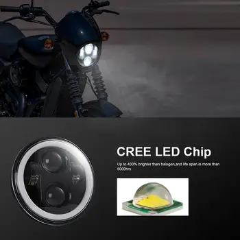 5.75 coliai Raundo Aukšto Ryškumo Vandeniui Baltas LED Motociklo priekinis žibintas, Lempa