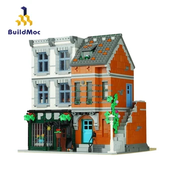 BuildMoc Miesto Pastatų SS Modulinės Pub Namo Architektūra Nustatyti Kūrėjas Villa Statybiniai Blokai, Plytos Miesto Rinkinius, Žaislus Vaikams
