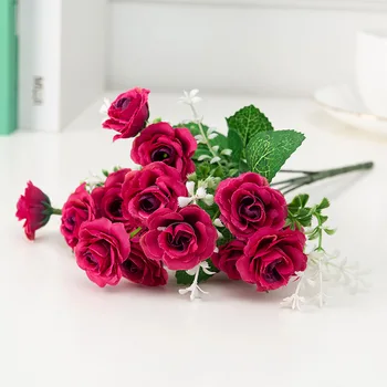 Dirbtinio Šilko Rožių Puokštė 15 Galvų Gėlės Nekilnojamojo Touch Vestuvių Nuotakos Valdos Netikrą Gėlių Namų Stalo Apdailos Reikmenys