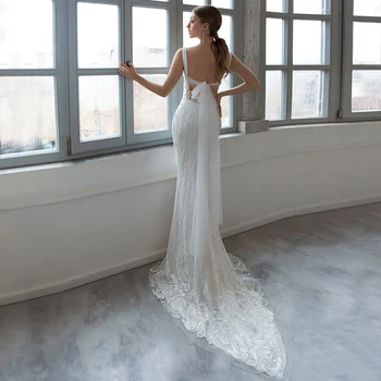 Elegantiškas Nėrinių Tullle Nuotakos Suknelė 2021 Vestido de Novia Samtelis Kaklo, Rankovių Undinė Vestuvių Suknelė su China
