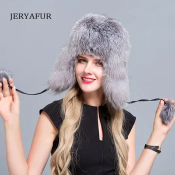 JERYAFUR moteriški kailiniai skrybėlės žiemos fox / meškėnas kailių kepurės su oda naujų popular aukštos kokybės unisex bombonešis skrybėlės