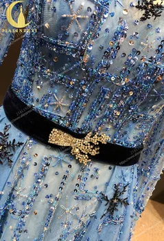 JIALINZEYI Realus Vaizdas ilgomis Rankovėmis Karoliukai, Kristalų Snow Flake Mėlyna Prabangus Vestido De Festa Oficialų šalis Suknelė vakaro Suknelės