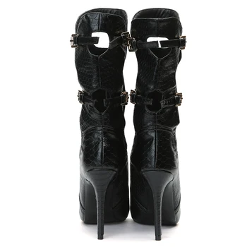 Kcenid 2019 Romėnų stiliaus juoda vidurio blauzdos moterų mados batai dirželio sagtis peep toe kilimo ir tūpimo tako batus moteris seksualių aukštakulnių batų fetišas