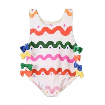 Lashojas vasaros maudymosi kostiumėliai mergaitėms, kūdikiams, vaikams, rankovių bowknot spalvų maudymosi kostiumėliai