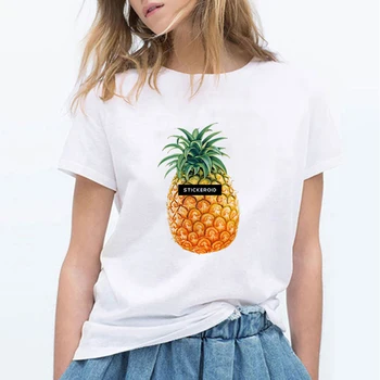Moterų Mados Vasaros Tees Streetwear Lady Viršūnes Animacinių filmų Ananasų STICKEROID Spausdinimo Raundo Kaklo trumpomis Rankovėmis T-shirt S-3XL