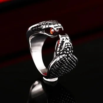Naujas Perdėti Gyvūnų Dukart Vadovavo Kobra Žiedas Vyrų Žiedas Bohemian Red Crystal Inkrustacijos Žiedas Aksesuarai, Šaliai, Papuošalai