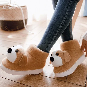 Naujas žiemos plius aksomo mielas šuo moterų medvilnės batai patalpų namuose, mielas plius aksomo šiltas moterų batai.