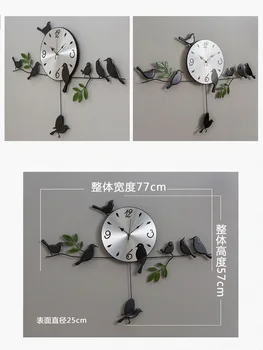 Paukščių Mados Sieninis Laikrodis Miegamasis Metalo Juodas Stiklas Sieniniai Laikrodžiai Tyli Nordic Dizainas Zegary Na Sciane Namų Puošybai EF50WC