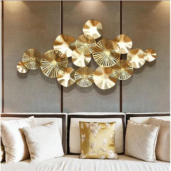 Prabanga blizga aukso Kaustytomis Geležies 3D Stereo Metalo Lotus Lapų Freskos Amatų Sienų Apdailai Sofa Fono sienos montuojamas Ornamentu