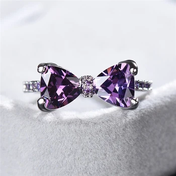 Utimtree Moterų Violetinė Crystal Vestuviniai Žiedai, Papuošalai 925 sterlingas sidabro Dalyvavimas Pažadas Žiedas Moterų Kubinis Cirkonis
