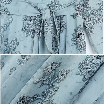 Šifono 2020 m. Rudenį Naujų korėjos Mados Gėlių Suknelė Plonas Temperamentas ilgomis Rankovėmis Plius Dydis Suknelės Moterims Drabužių Žalia Mėlyna