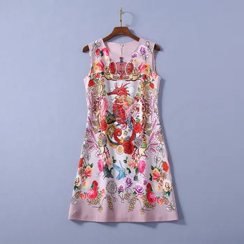 Europos ir Amerikos moterų suknelė 2020 metų vasaros naują stilių Sunkiosios nagų granulių animacinių filmų gėlių spausdinti Mados suknelė be rankovių