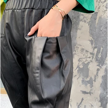 Ponios Nekilnojamojo Kelnės Moterims, natūralios Odos Prarasti Haremo Kelnės Streetwear korėjos Moterų Kokybės Avikailio Plius Dydis 4XL