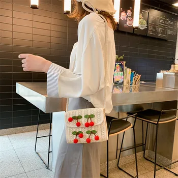 Naujas mažas maišelis moterų 2020 m. vasarą naujų laukinių paplūdimio krepšys paprasta vientisos spalvos, šviesos, kvėpuojantis šiaudų crossbody maišelį vyšnių audiniai krepšys